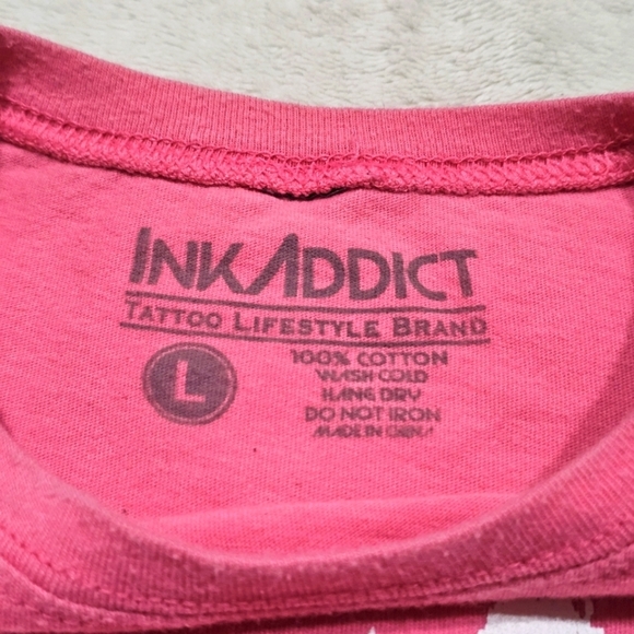 Ink Addict Girls Tee Size L – Pink “My Mom is an Ink Addict” Tattoo Graphic GUC - Picture 3 of 8
